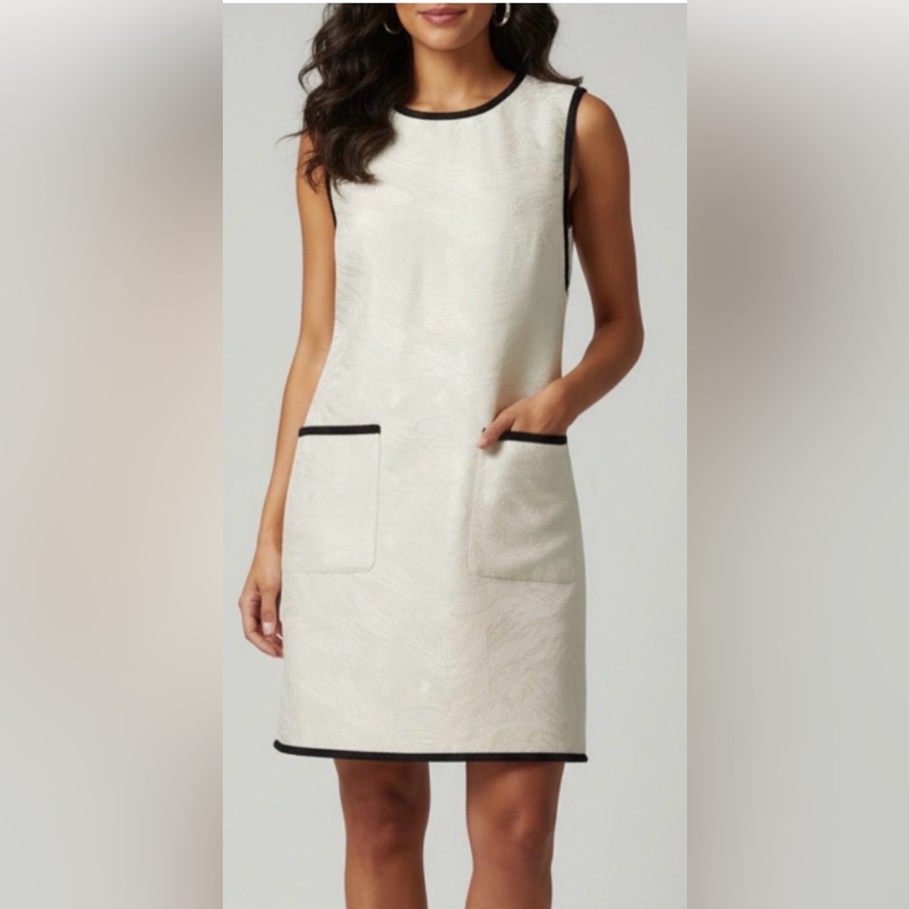 Elie Tahari Cream Shift Dress with Black Trim